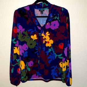 Nordstrom Halogen Long Sleeve Floral Tie front blouse